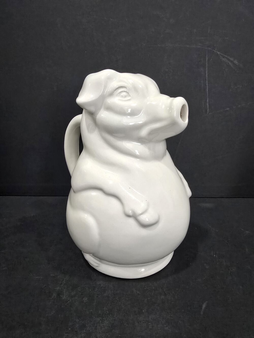 Vintage White Ceramic Pig Pitcher - USA Pottery 371 - Mid-Century Farmhouse Deco